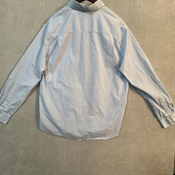 Men’s Crown & Ivy Classic Fit Shirt L Blue White Checked Long Sleeve Button-Up - Picture 6 of 9